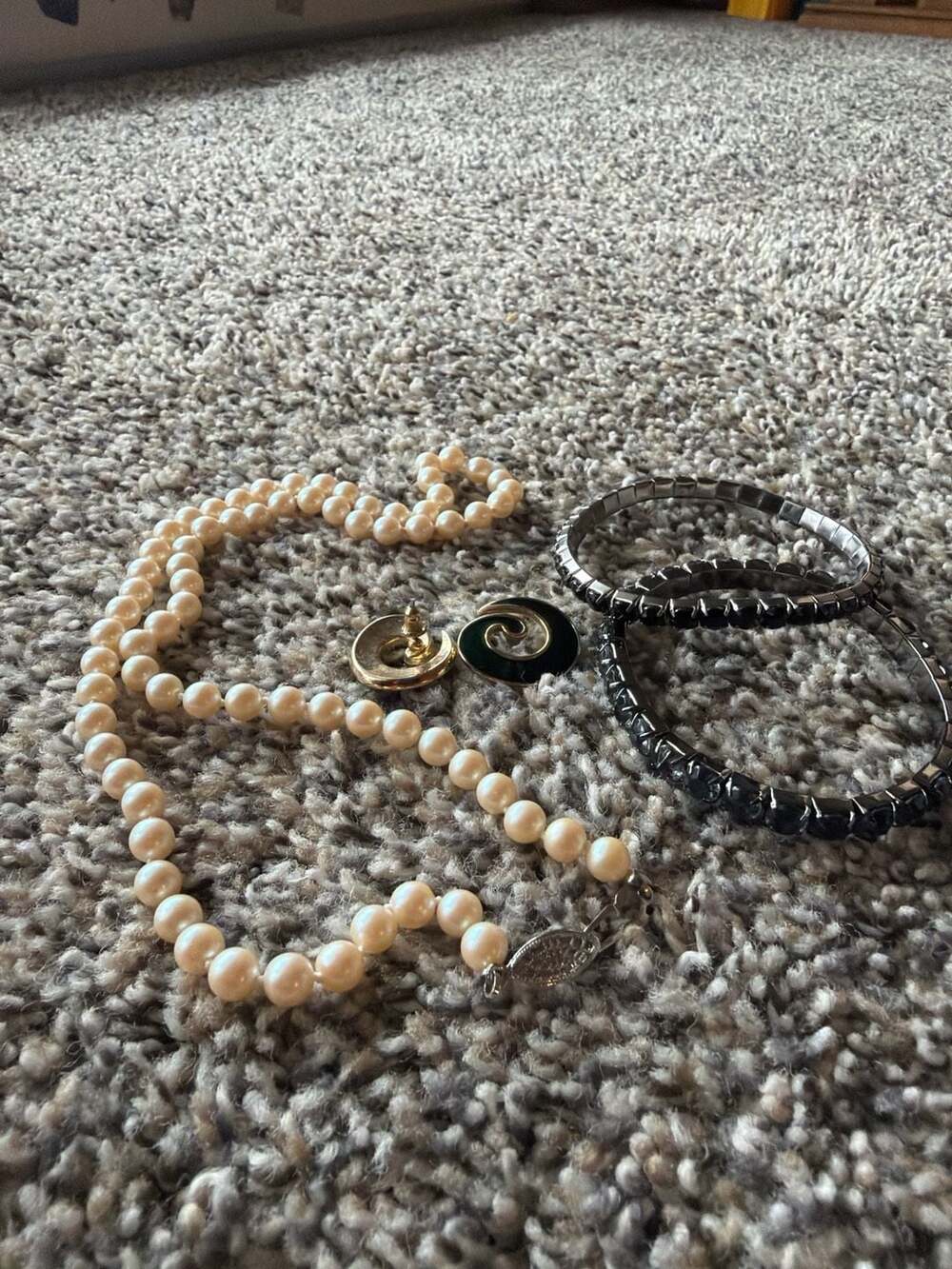 Vintage Costume Jewelry Lot Faux Pearl, Rhinestone Bracelets and Swirl Earrings